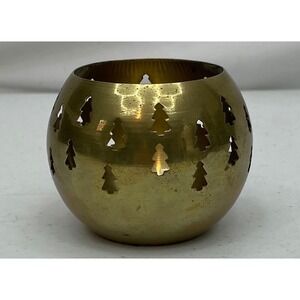 Vintage Brass Votive Christmas Tree Cutout Candle Holder